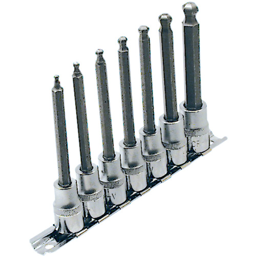 Jeu de douilles &agrave; embouts longs et sph&eacute;riques de 4" SAE LHSW-3807, Sph&egrave;re hexagonale, Prise 3/8", 7 mr Rock Safety Industrial Ltd