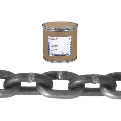 Chaîne ronde Proof Campbell, Acier &agrave; faible teneur en carbone, 1/4" x 400' (121,9 m) l, Calibre 30, Charge d'utilisation 1300 lb (0,65 tonne) Rock Safety Industrial Ltd