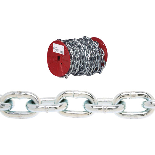 Chaîne ronde Proof Campbell, Acier &agrave; faible teneur en carbone, 3/16" x 100' (30,4 m) l, Calibre 30, Charge d'utilisation 800 lb (0,4 tonne) Rock Safety Industrial Ltd