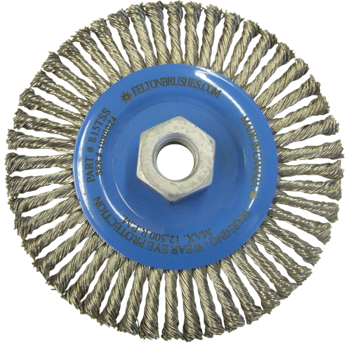 Brosses m&eacute;talliques &agrave; touret, Dia. 5-7/8", Fils 0,02", Arbre 5/8"-11, Acier inoxydable Rock Safety Industrial Ltd