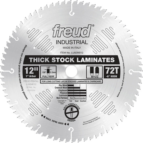 Lames de scie industrielle pour panneaux de particules, 12", 72 dents, Pour Stratifi&eacute; Rock Safety Industrial Ltd