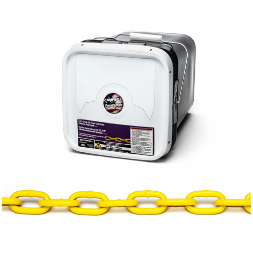 Chaîne ronde &eacute;prouv&eacute;e, Acier &agrave; faible teneur en carbone, 1/4" x 75' (22,9 m) l, Calibre 30, Charge d'utilisation 1300 lb (0,65 tonne) Rock Safety Industrial Ltd