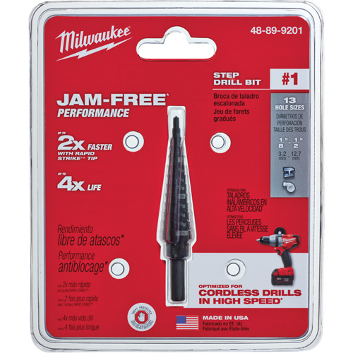 #1 Step Drill Bit, 1/8" - 1/2" , 1/32" Increments, High Speed Steel Rock Safety Industrial Ltd