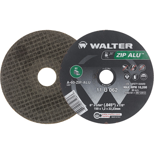 Zip Alu Cut-Off Wheel, 6" x 3/64", 7/8" Arbor, Type 1, Aluminum Oxide, 10200 RPM Rock Safety Industrial Ltd