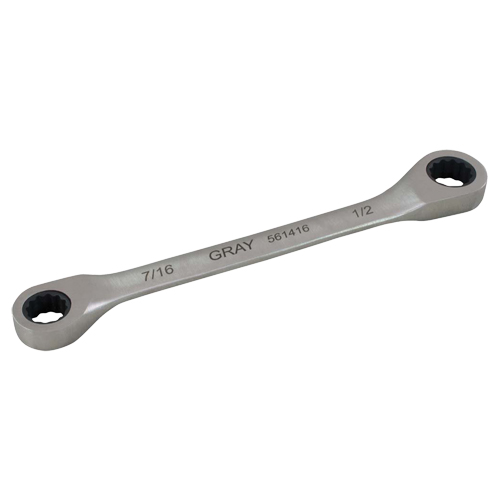Double Box End Gear Ratcheting Wrench, 12 Point, 7/16" x 1/2", Plain Finish Rock Safety Industrial Ltd