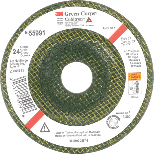 Meule &agrave; moyeu d&eacute;port&eacute; Green Corps, 4-1/2" x 1/4", Arbre 7/8", C&eacute;ramique, Type 27 Rock Safety Industrial Ltd