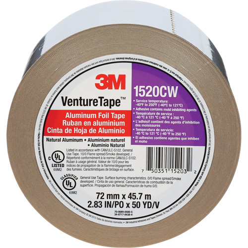 Venture Tape Aluminum Foil Tape, 1.8 mils Thick, 72 mm (3") x 45.7 m (150') Rock Safety Industrial Ltd
