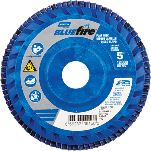 BlueFire R884P Coarse Grit Flap Disc, 5" x 7/8", Type 27, 60 Grit, Zirconia Alumina Rock Safety Industrial Ltd