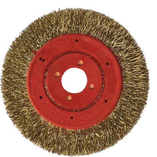 Brosse m&eacute;tallique &agrave; touret et &agrave; encapsulation partielle ne rejetant pas les fils, 3" dia., Fils 0,012", Arbre 1/4" Rock Safety Industrial Ltd