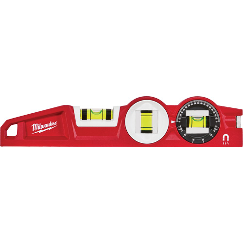 Die Cast Torpedo Level with 360 Degree Locking Vial, 10" L, Aluminum, 3 Vials, Magnetic Rock Safety Industrial Ltd