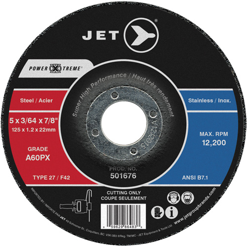 A60PX Power-Xtreme Cut-Off Wheel, 5" x 3/64", 7/8" Arbor, Type 27, 12200 RPM Rock Safety Industrial Ltd