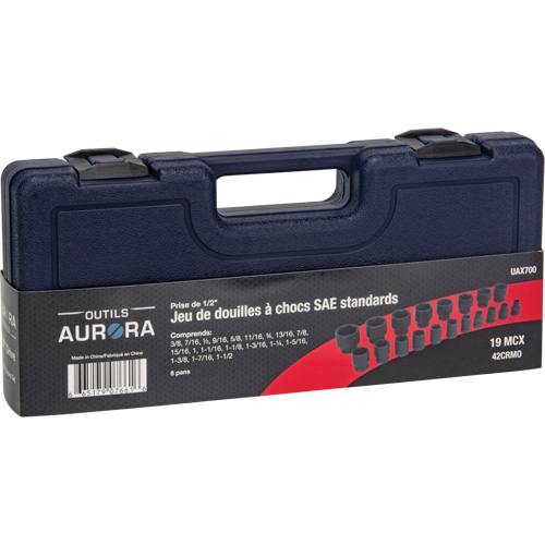 SAE Socket Set, 19 Pcs, Impact, 1/2" Drive Size Rock Safety Industrial Ltd