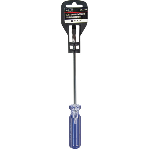 Tournevis &agrave; fente bleu transparent avec bandes, Tige de 1/4", Ronde, Prise en Plastique Rock Safety Industrial Ltd