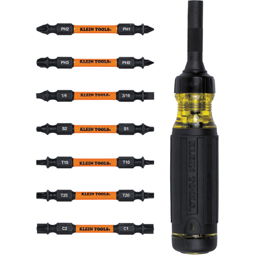 15-in-1 Ratcheting Impact-Rated Multi-Bit Torsion Zone Screwdriver, 9-1/2" L, Cushion Grip Handle Rock Safety Industrial Ltd