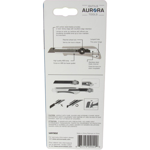 Couteau professionnel de 18 mm avec verrouillage &agrave; cliquet, Acier inoxydable, Robuste, Prise en Plastique Rock Safety Industrial Ltd