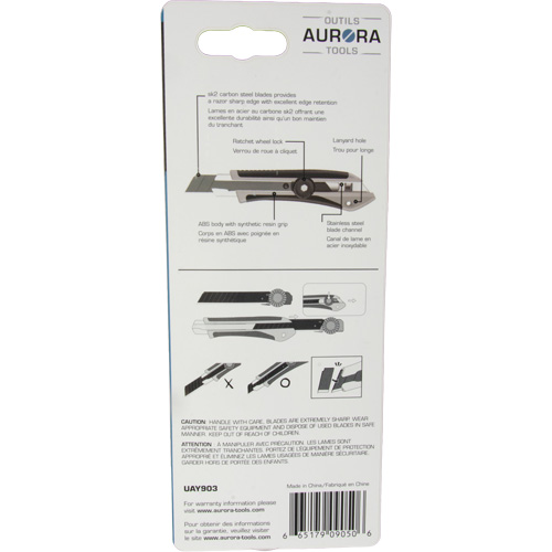 Couteau professionnel de 18 mm, Acier inoxydable, Robuste, Prise en Caoutchouc Rock Safety Industrial Ltd