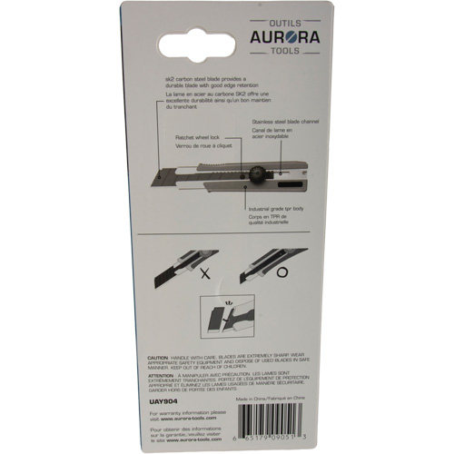 Couteau r&eacute;tractable de 25 mm, Acier inoxydable, Robuste, Prise en Caoutchouc Rock Safety Industrial Ltd