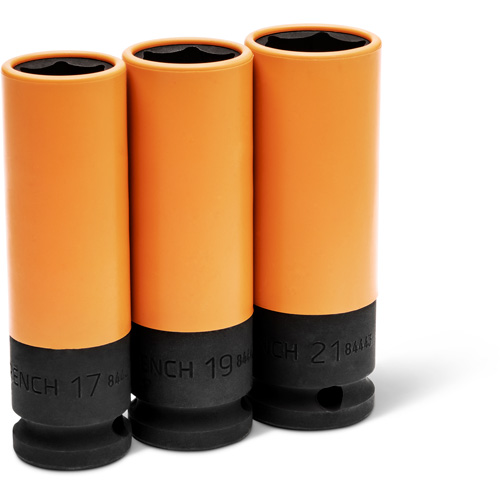 Jeu de douilles m&eacute;triques haute r&eacute;sistance pour protecteurs de roues, 3 Mcx, Chocs, Prise de 1/2", Profond Rock Safety Industrial Ltd