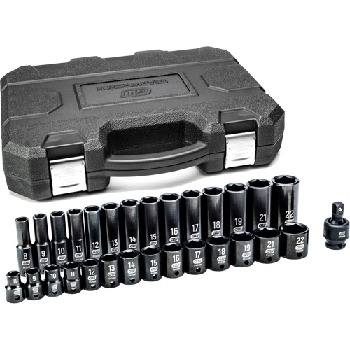 Jeu de douilles m&eacute;triques &agrave; 6 pans, 29 Mcx, Chocs, Prise de 3/8", Profond Rock Safety Industrial Ltd