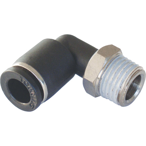 MAXFIT Push-to-Connect to Male NPT Elbow Adapter, 3/8" x 1/2" Dia., PBT Polymer Rock Safety Industrial Ltd