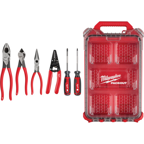 Ensemble de pinces &agrave; prise gain&eacute;e, pince &agrave; d&eacute;nuder et tournevis &agrave; prise coussin&eacute;e avec organisateur PACKOUT Rock Safety Industrial Ltd