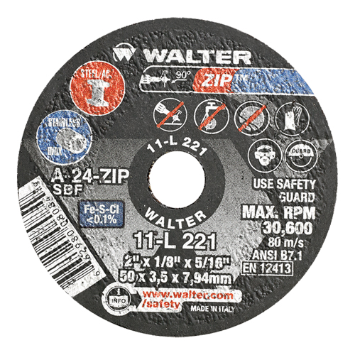 Portable Small Diameter Reinforced Cut-Off Wheels - Zip, 2" x 1/8", 5/16" Arbor, Type 1, Aluminum Oxide, 31000 RPM Rock Safety Industrial Ltd