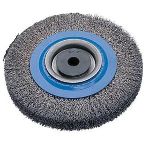 Crimped Wire Bench Wheel Brush, 6" Dia., 0.0118" Fill, 1/2" - 1-1/4" Arbor Rock Safety Industrial Ltd