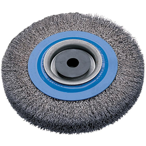 Crimped Wire Bench Wheel Brush, 8" Dia., 0.0118" Fill, 5/8" - 1-1/4" Arbor Rock Safety Industrial Ltd