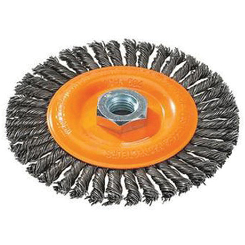 Brosse &agrave; fils nou&eacute;s pour cordons de soudure, Dia. 4", Fils 0,02", Arbre 5/8"-11, Acier Rock Safety Industrial Ltd