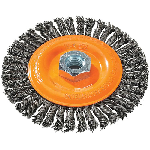 Stringer Bead Knotted Wire Brush, 5" Dia., 0.02" Fill, 5/8"-11 Arbor, Steel Rock Safety Industrial Ltd