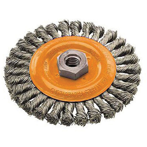 Wide Knotted Wire Wheel Brush, 4" Dia., 0.02" Fill, 5/8"-11 Arbor, Steel Rock Safety Industrial Ltd
