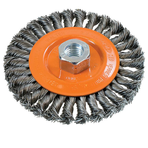 Wide Knotted Wire Wheel Brush, 5" Dia., 0.02" Fill, 5/8"-11 Arbor, Steel Rock Safety Industrial Ltd