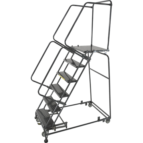 Weight Actuated Lockstep Rolling Ladders, 7 Steps, 24" Step Width, 70" Platform Height, Steel Rock Safety Industrial Ltd