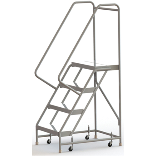 Rolling Ladder, 4 Steps, 24" Step Width, 40" Platform Height, Aluminum Rock Safety Industrial Ltd
