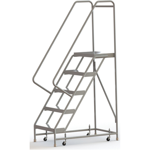 Rolling Ladder, 5 Steps, 24" Step Width, 50" Platform Height, Aluminum Rock Safety Industrial Ltd
