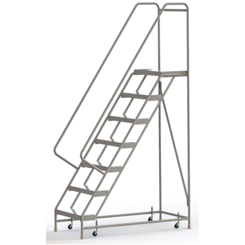 Rolling Ladder, 7 Steps, 24" Step Width, 70" Platform Height, Aluminum Rock Safety Industrial Ltd