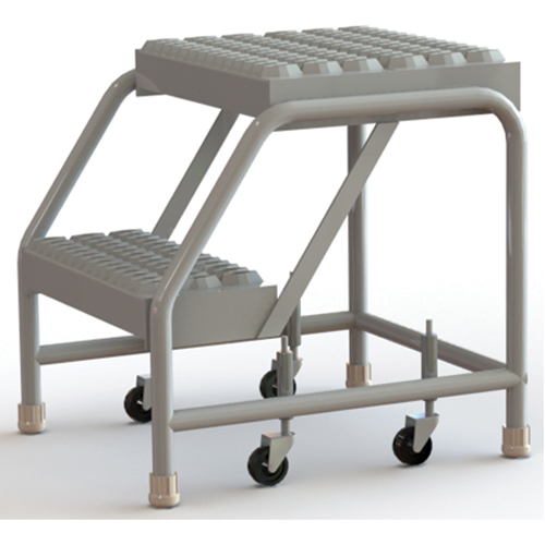 Rolling Ladder, 2 Steps, 16" Step Width, 20" Platform Height, Aluminum Rock Safety Industrial Ltd