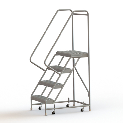 Rolling Ladder, 4 Steps, 24" Step Width, 40" Platform Height, Aluminum Rock Safety Industrial Ltd