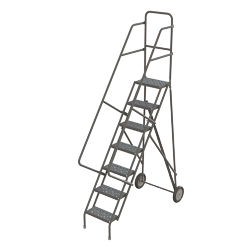 Steel Rolling Ladder, 7 Steps, 16" Step Width, 70" Platform Height, Steel Rock Safety Industrial Ltd