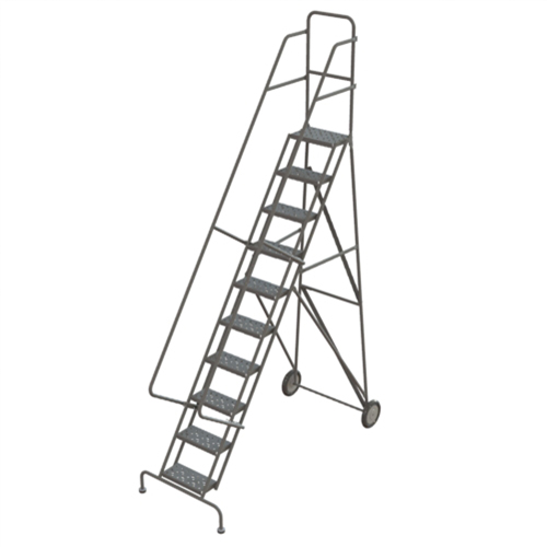 Steel Rolling Ladder, 10 Steps, 16" Step Width, 100" Platform Height, Steel Rock Safety Industrial Ltd