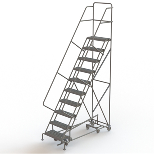 All Directional Rolling Ladder, 10 Steps, 24" Step Width, 100" Platform Height, Steel Rock Safety Industrial Ltd