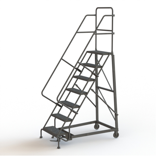 Heavy Duty Rolling Ladder, 7 Steps, 24" Step Width, 70" Platform Height, Steel Rock Safety Industrial Ltd