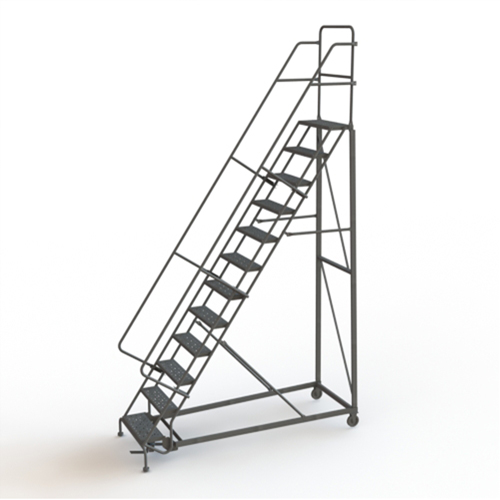 Heavy Duty Rolling Ladder, 12 Steps, 24" Step Width, 120" Platform Height, Steel Rock Safety Industrial Ltd