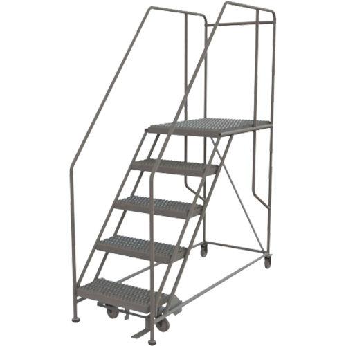 Mobile Work Platform, Steel, 5 Steps, 50" H, 35" D, 24" Step, Serrated Rock Safety Industrial Ltd