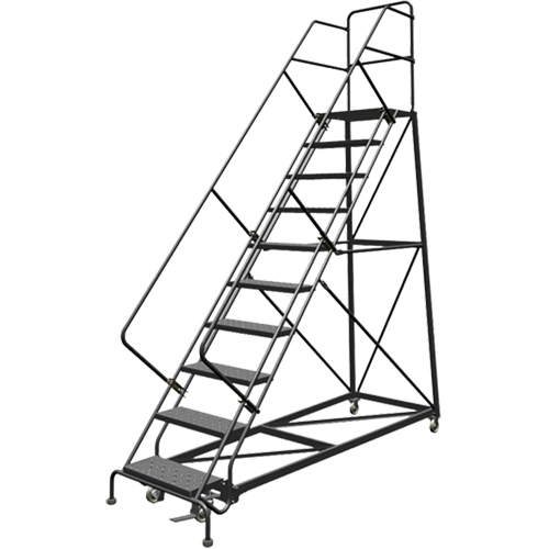 Safety Slope Rolling Ladder, 10 Steps, Perforated, 50° Incline, 100" High Rock Safety Industrial Ltd