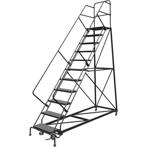 Safety Slope Rolling Ladder, 11 Steps, Perforated, 50° Incline, 110" High Rock Safety Industrial Ltd
