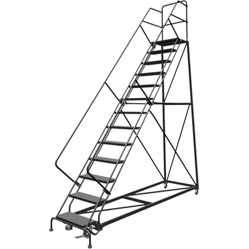 Safety Slope Rolling Ladder, 13 Steps, Perforated, 50° Incline, 130" High Rock Safety Industrial Ltd