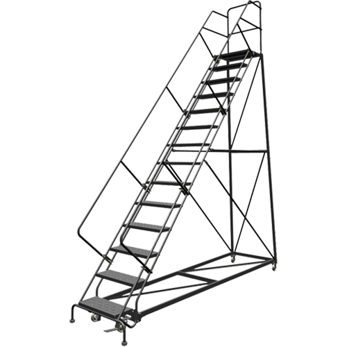 Safety Slope Rolling Ladder, 14 Steps, Perforated, 50° Incline, 140" High Rock Safety Industrial Ltd