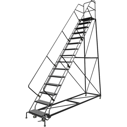 Safety Slope Rolling Ladder, 15 Steps, Perforated, 50° Incline, 150" High Rock Safety Industrial Ltd