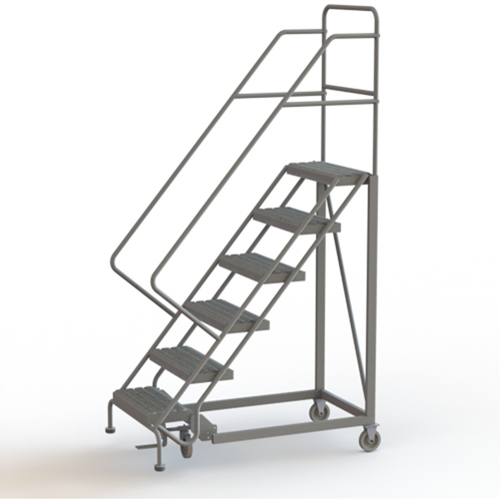 Safety Slope Rolling Ladder, 6 Steps, Serrated, 50° Incline, 60" High Rock Safety Industrial Ltd